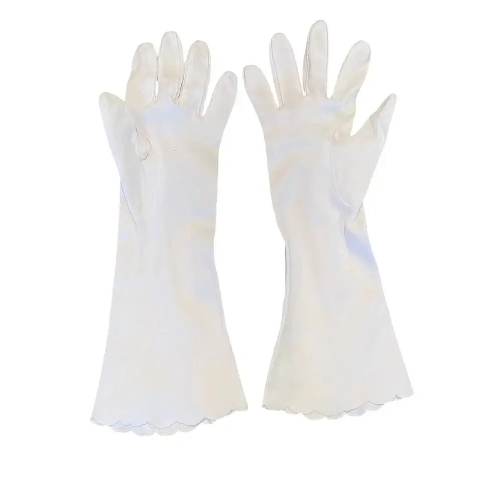 Vintage Long White Gloves, Scalloped Edges and Trim, Retro
